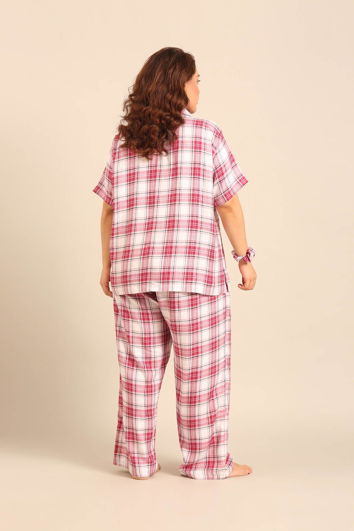 Nina Check Viscose Twill Women's Curve Pajama Set - Half Sleeves