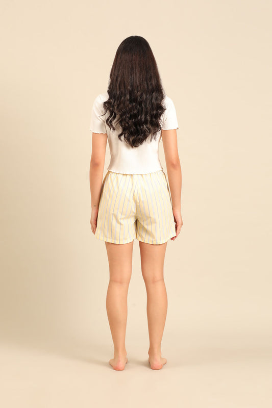 Butter Yellow Stripe Cotton Blend Women's Shorts Only