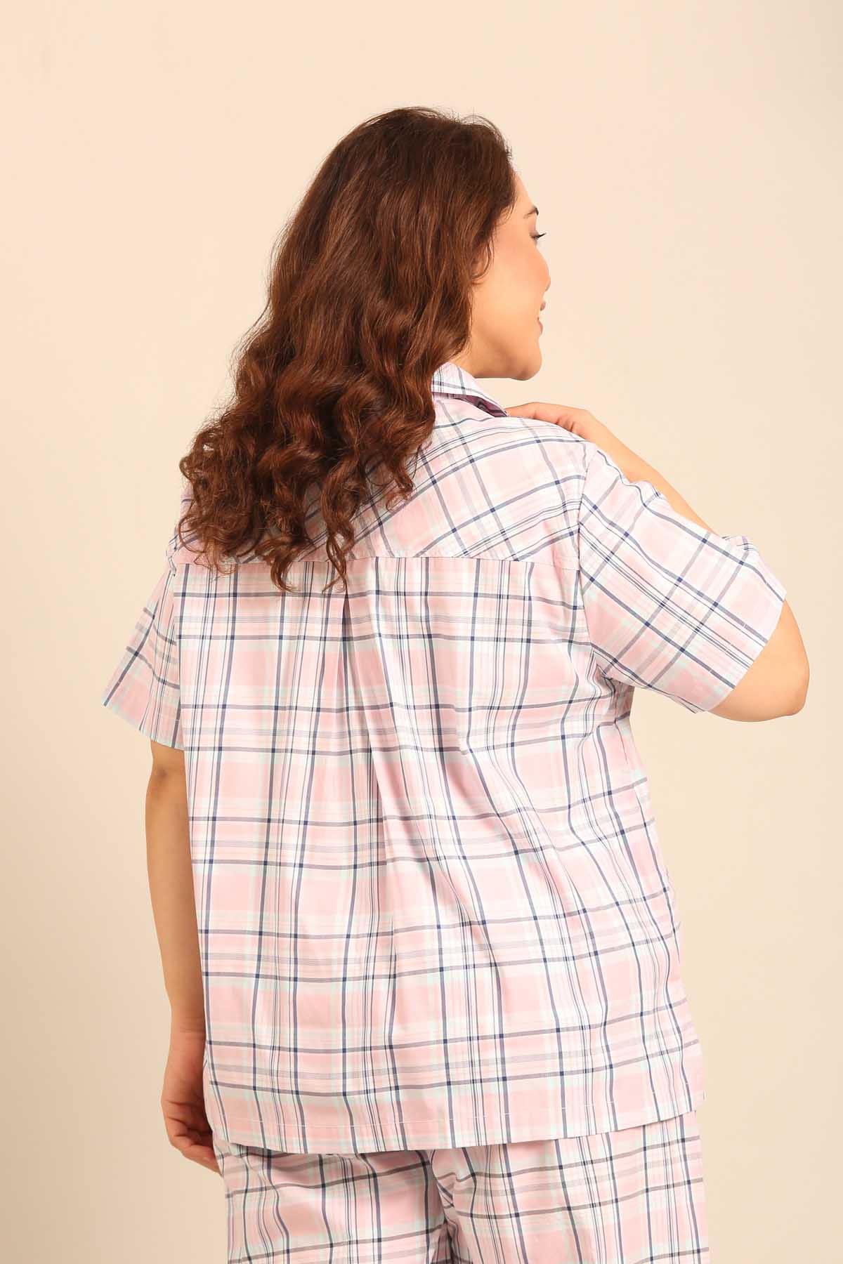 Annette Check Cotton Women's Curve Shirt Only - Half Sleeves