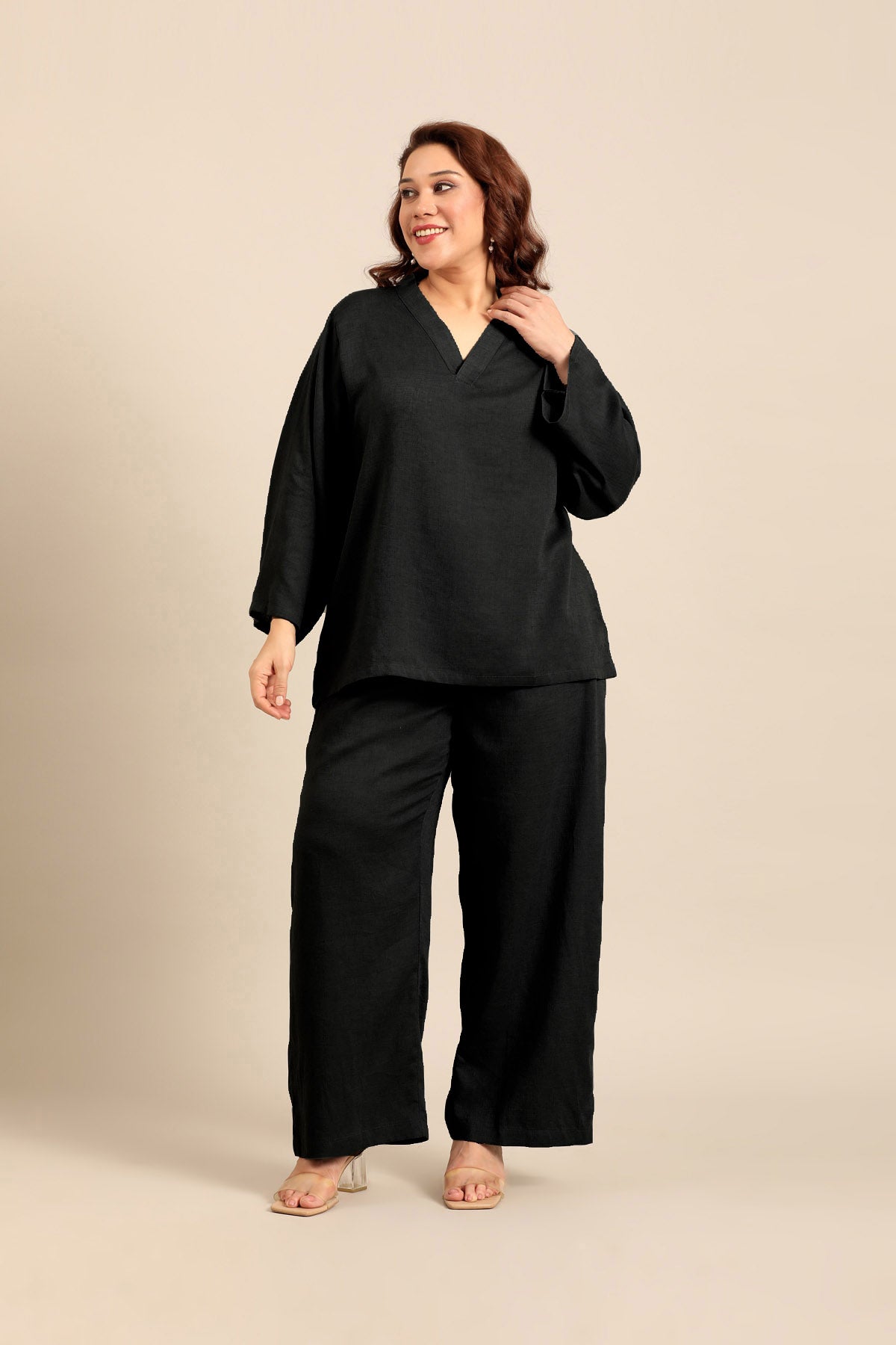 Adele Black Linen Blend Women's Co-ord Set
