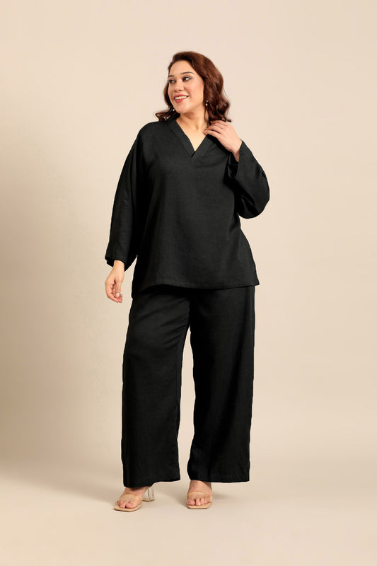 Adele Black Linen Blend Women's Co-ord Set