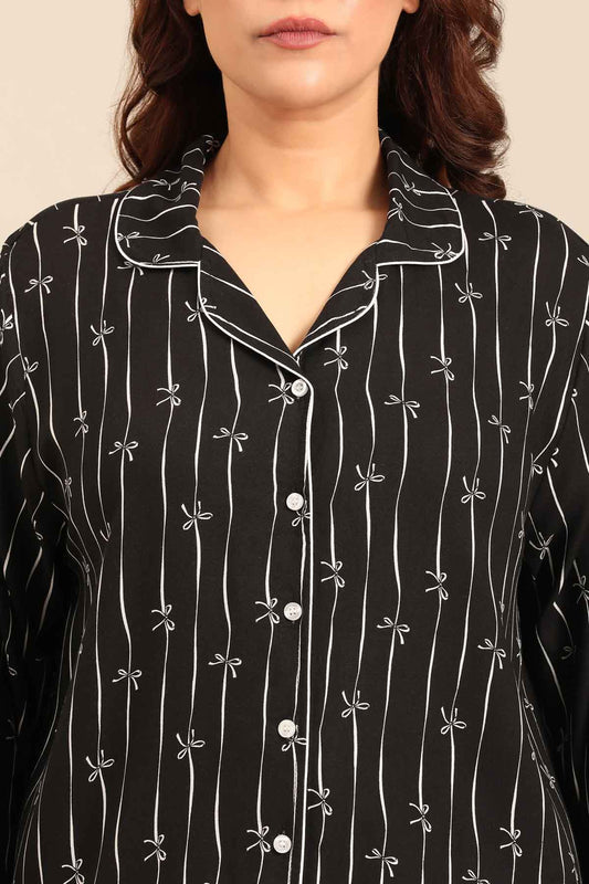 Savannah Bows Viscose Women's Curve Pajama Set - Full Sleeves