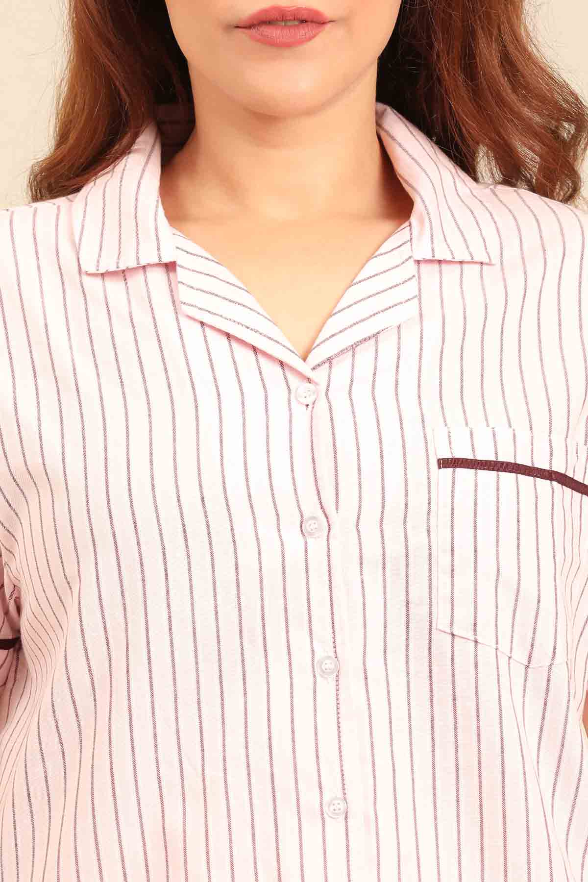 Vivian Stripe Cotton Women's Curve Pajama Set - Half Sleeves