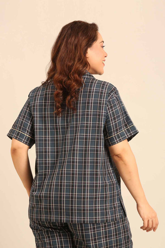 Charlotte Check Cotton Women's Curve Shirt Only - Half Sleeves