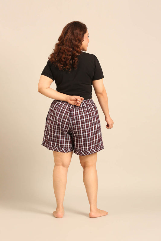 Edith Plaid Cotton Women's Curve Shorts Only