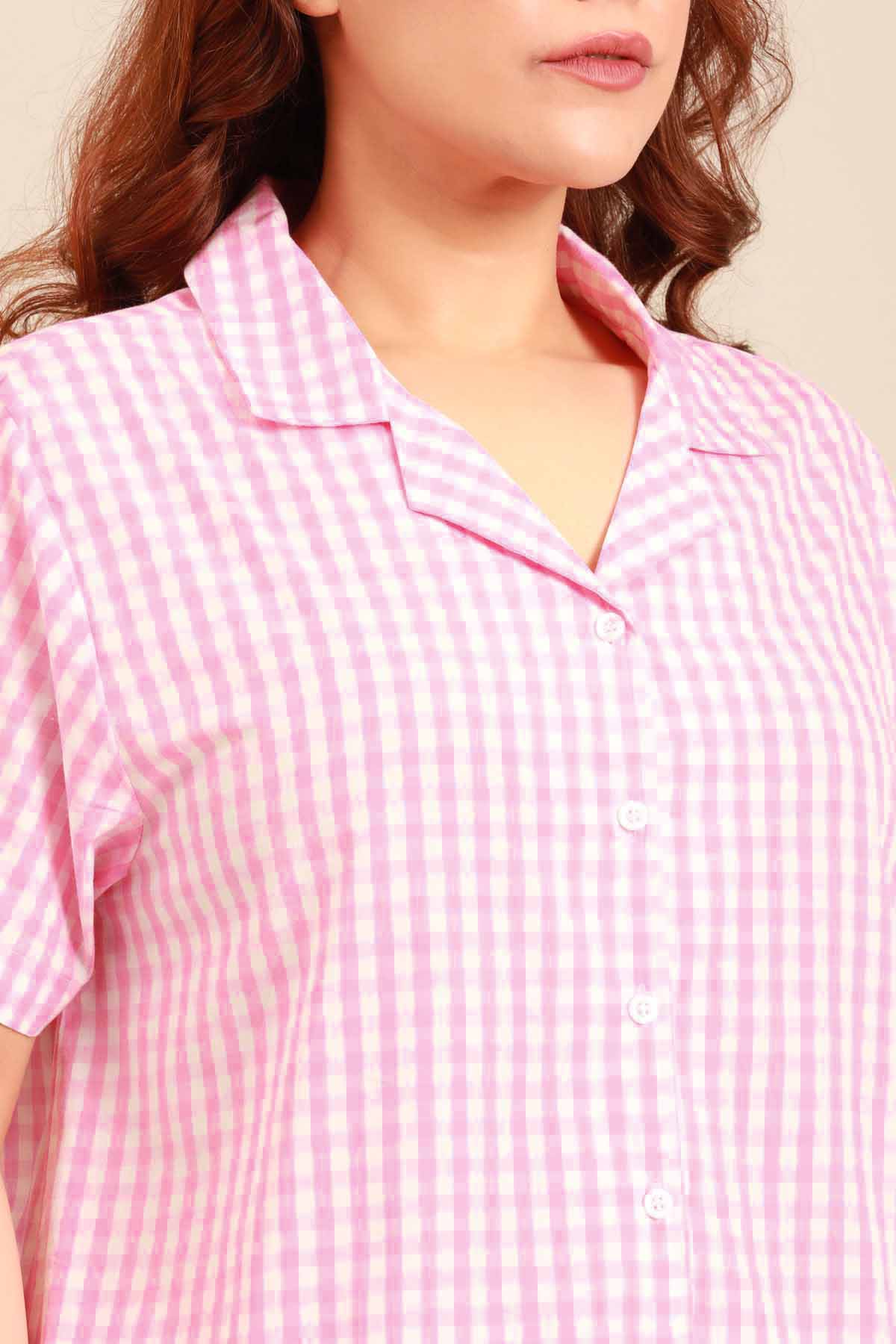 Stella Gingham Check Cotton Women's Curve Shirt Only - Half Sleeves