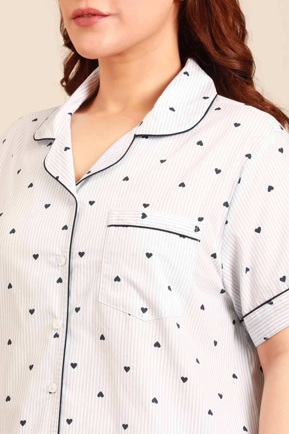 Lizzie Heart Cotton Women's Curve Shirt Only - Half Sleeves