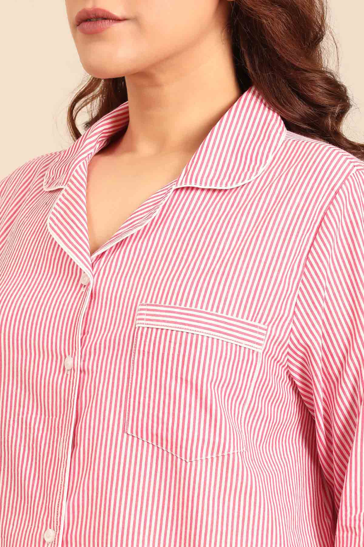 Sienna Red Pinstripe Cotton Women's Curve Shirt Only - Full Sleeves