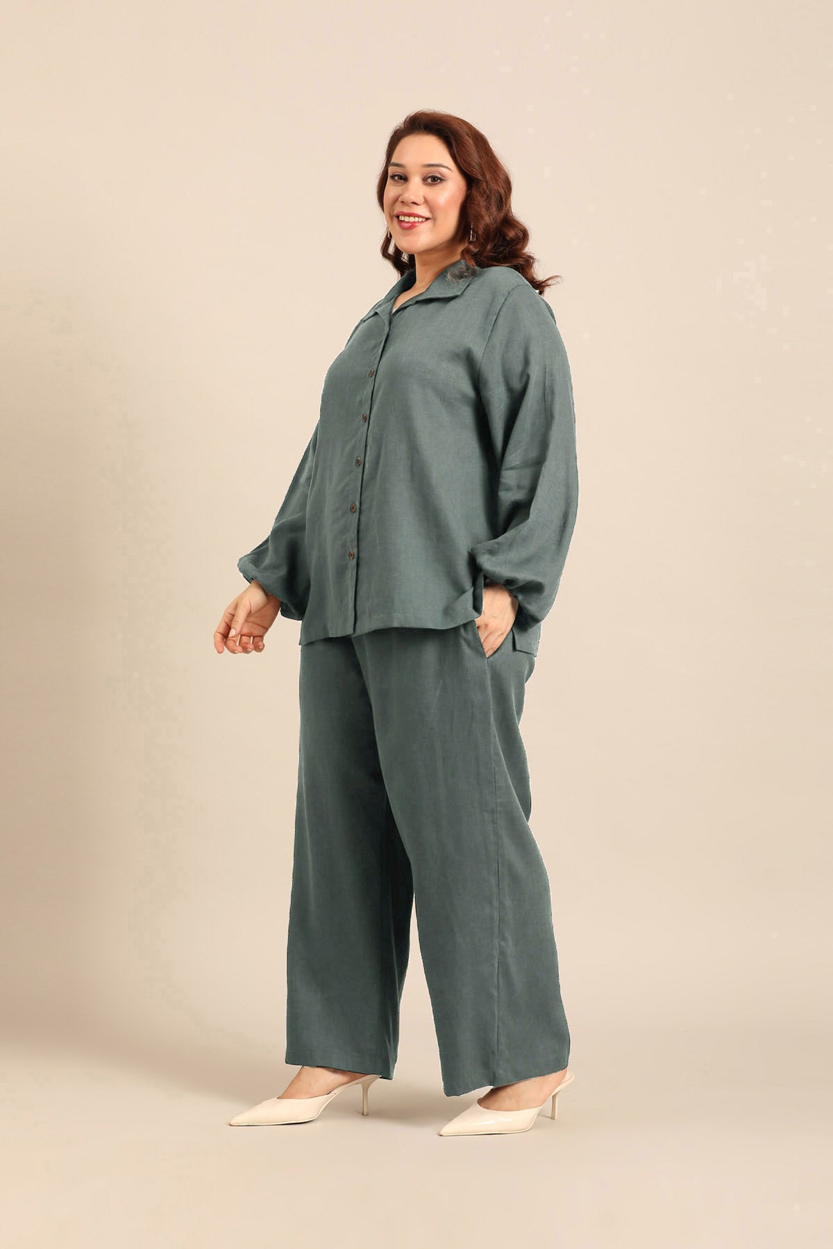 Camilla Slate Blue Linen Blend Women's Co-ord Set