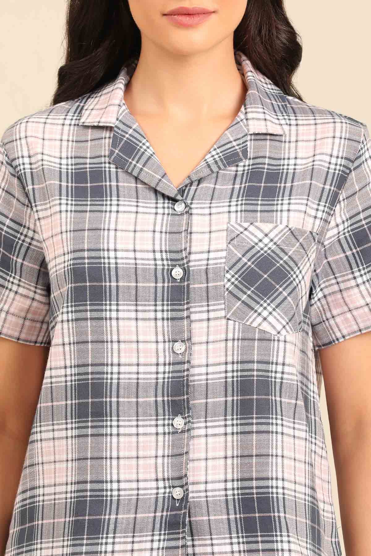 Maisie Check Cotton Twill Women's Pajama Set - Half Sleeves