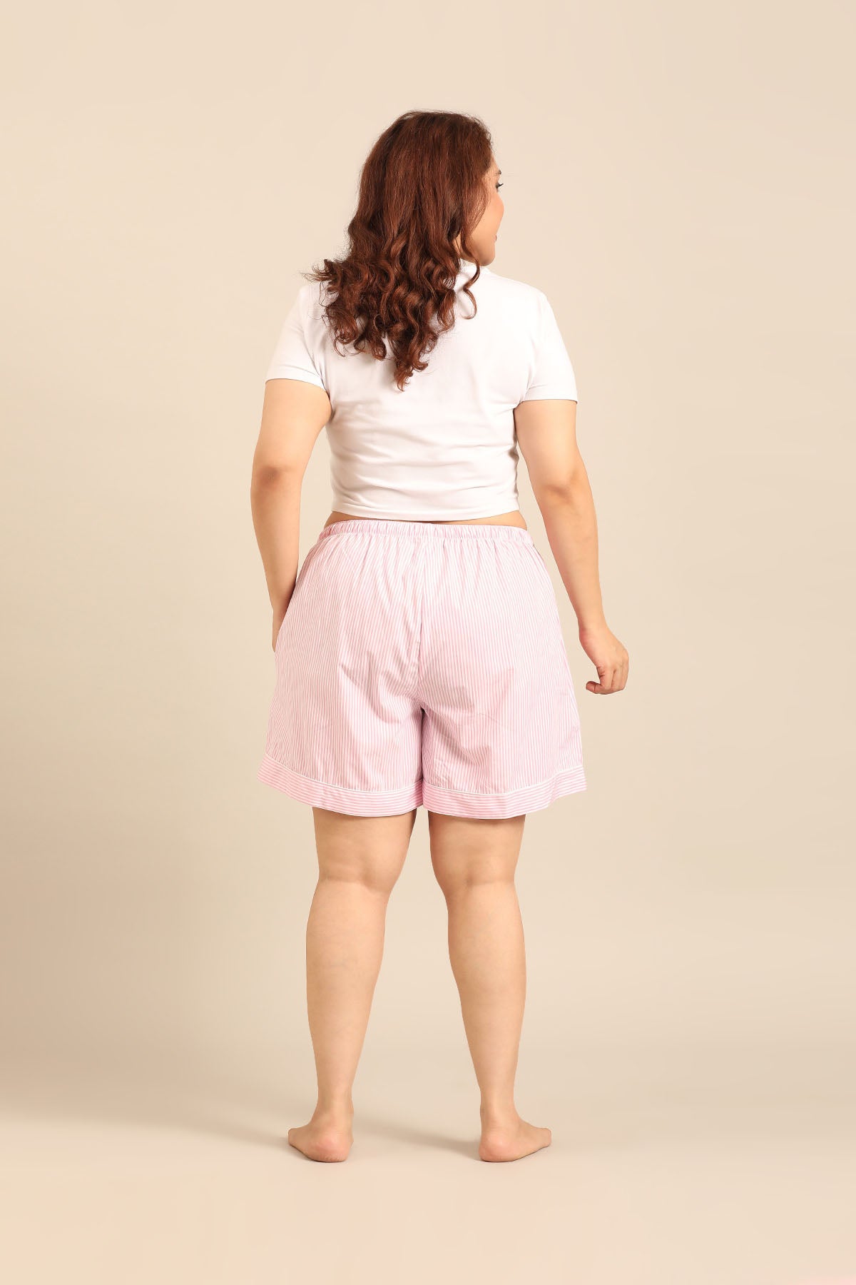 Bianca Pink Pinstripe Cotton Women's Curve Shorts Only