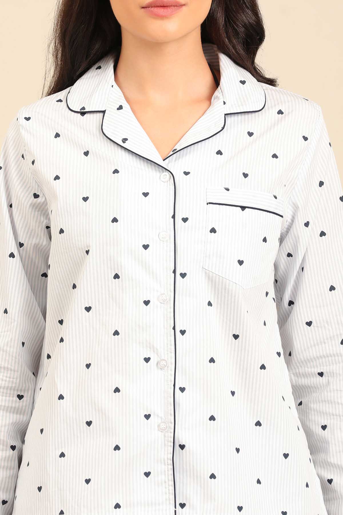 Lizzie Heart Cotton Women's Pajama Set - Full Sleeves
