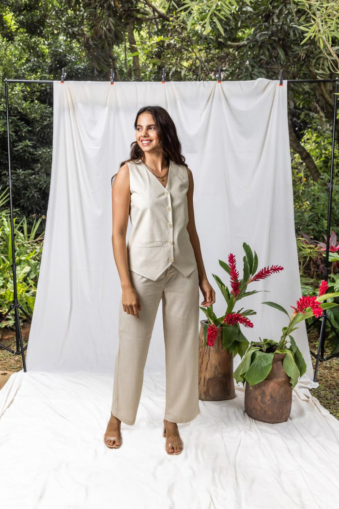 The 20's Beige Linen Women's Lounge Pant