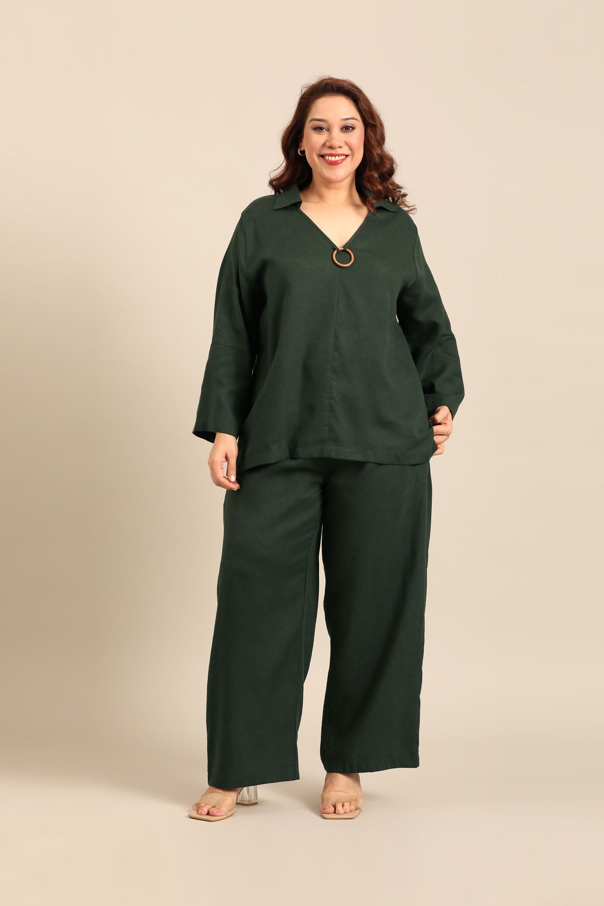 Tessa Forest Green Linen Blend Women's Co-ord Set