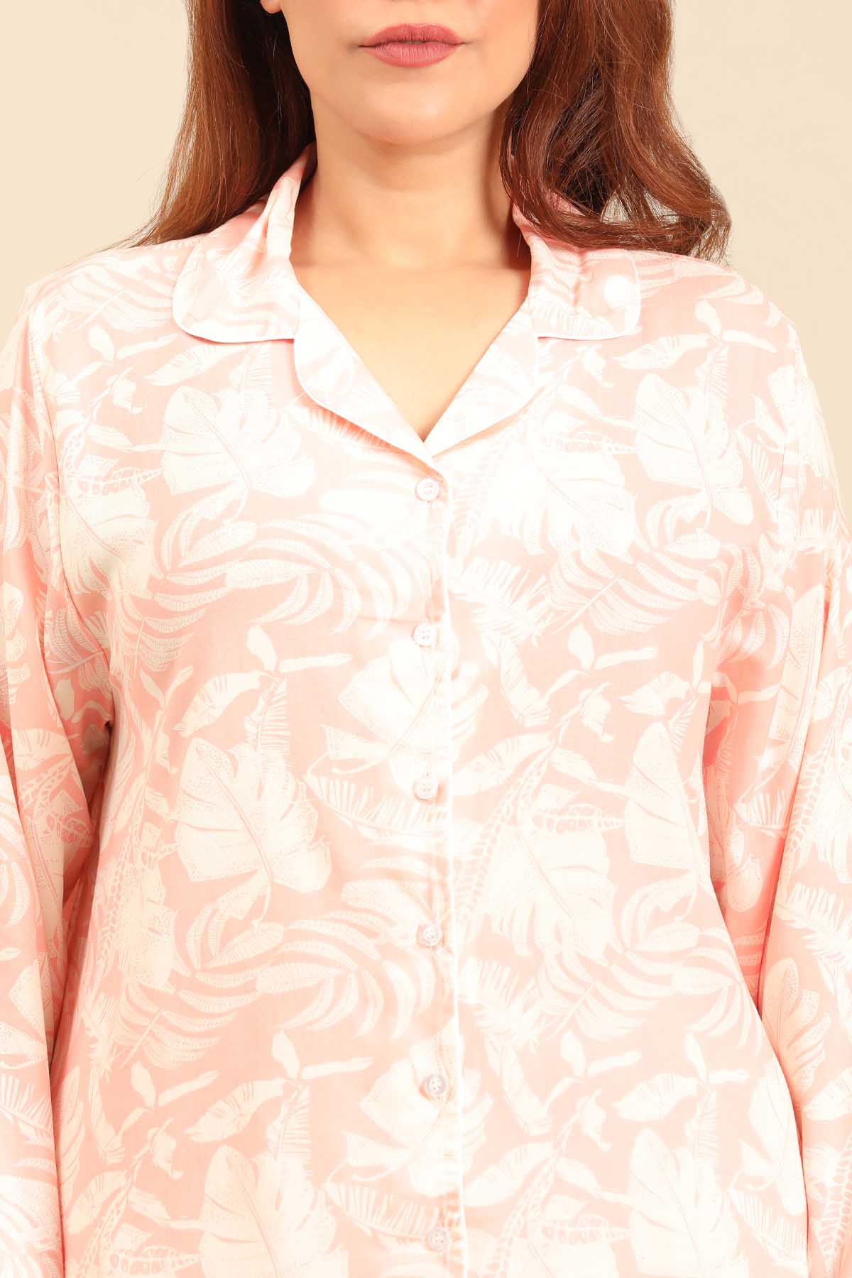 Layla Floral Viscose Women's Curve Pajama Set - Full Sleeves