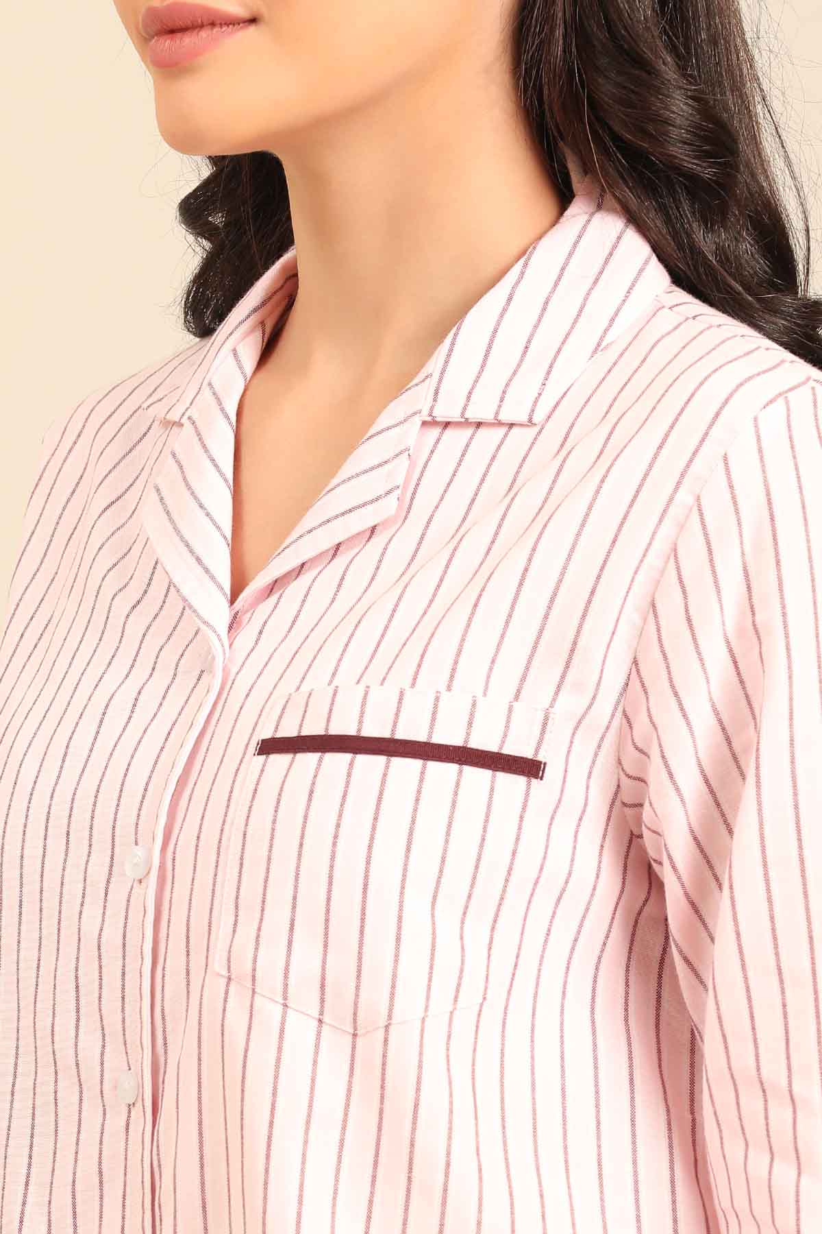 Vivian Stripe Cotton Women's Shorts Set - Full Sleeves