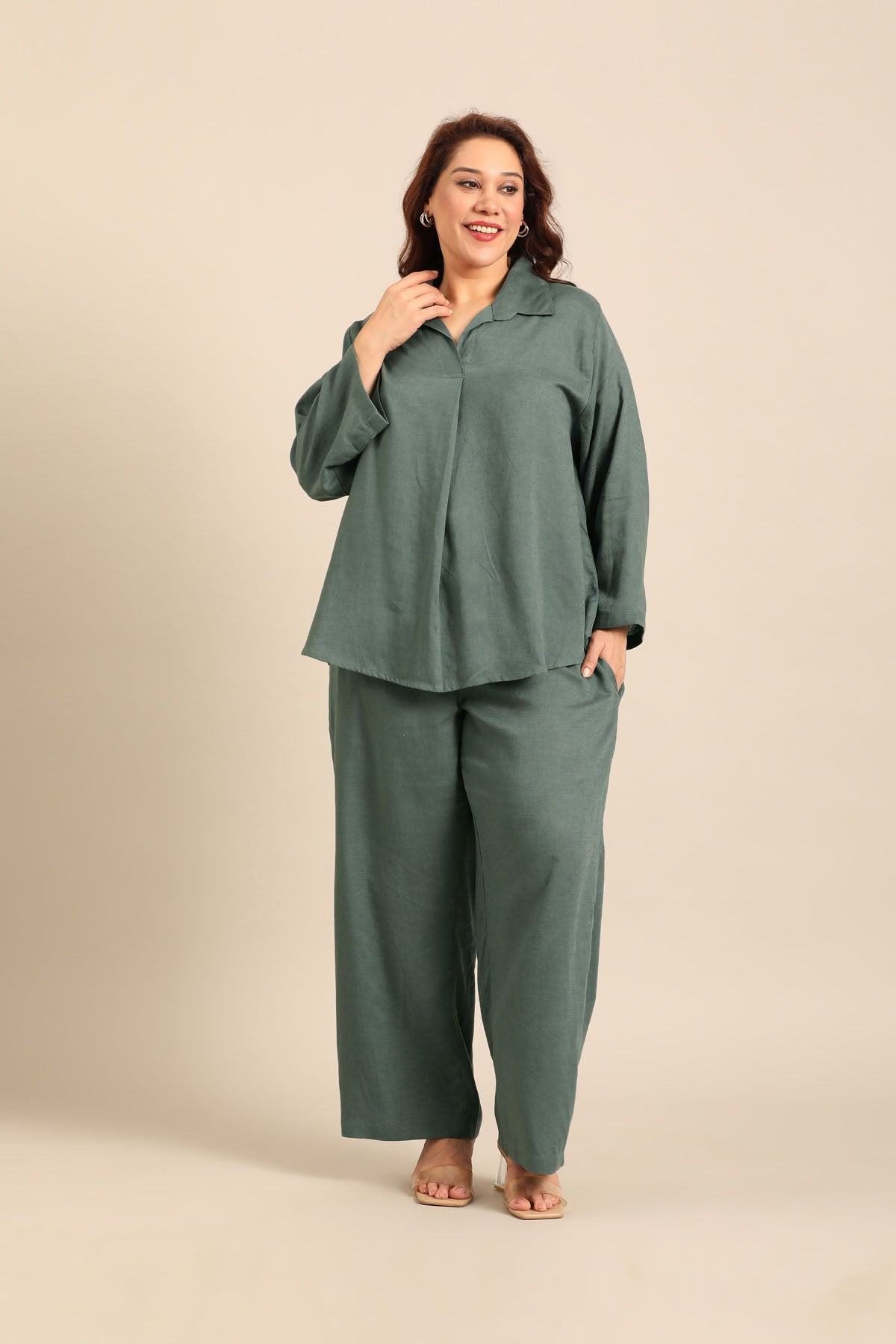 Estelle Slate Blue Linen Blend Women's Co-ord Set