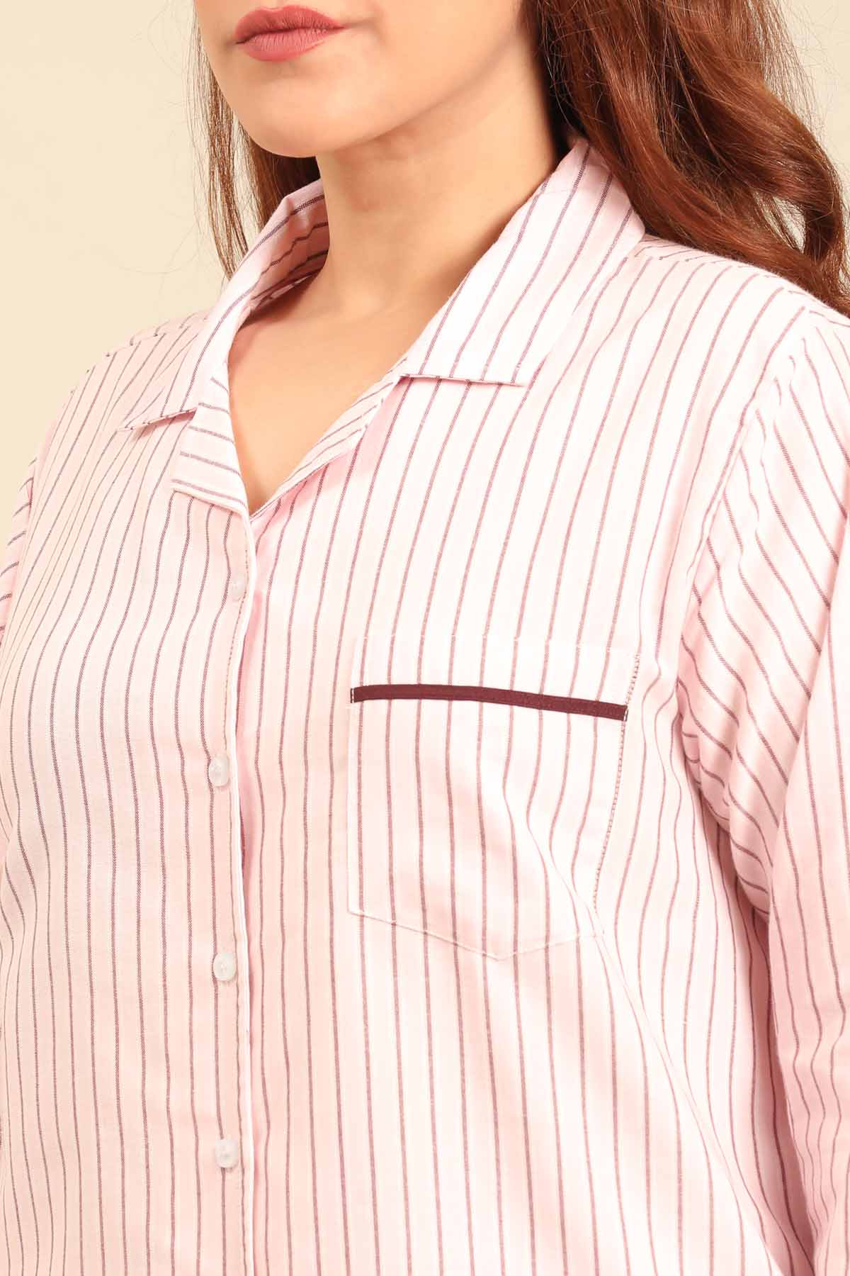 Vivian Stripe Cotton Women's Curve Shorts Set - Full Sleeves