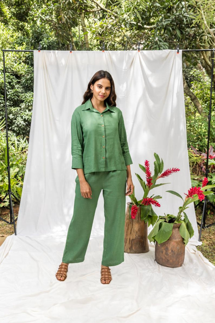 Masai Green Linen Women's Pleated Lounge Pants