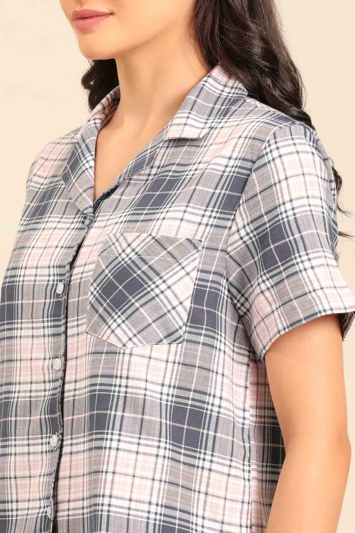 Maisie Check Cotton Twill Women's Shorts Set - Half Sleeves