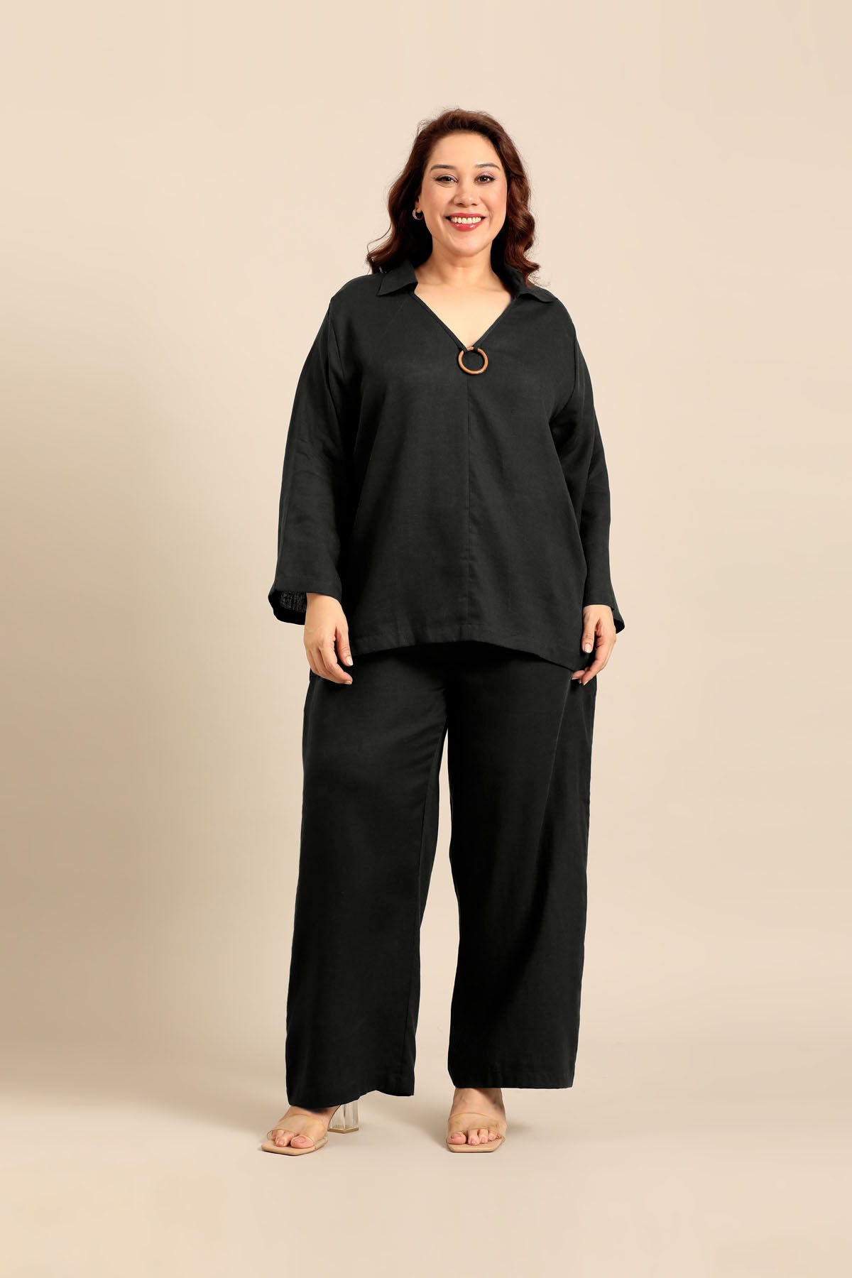 Tessa Black Linen Blend Women's Co-ord Set
