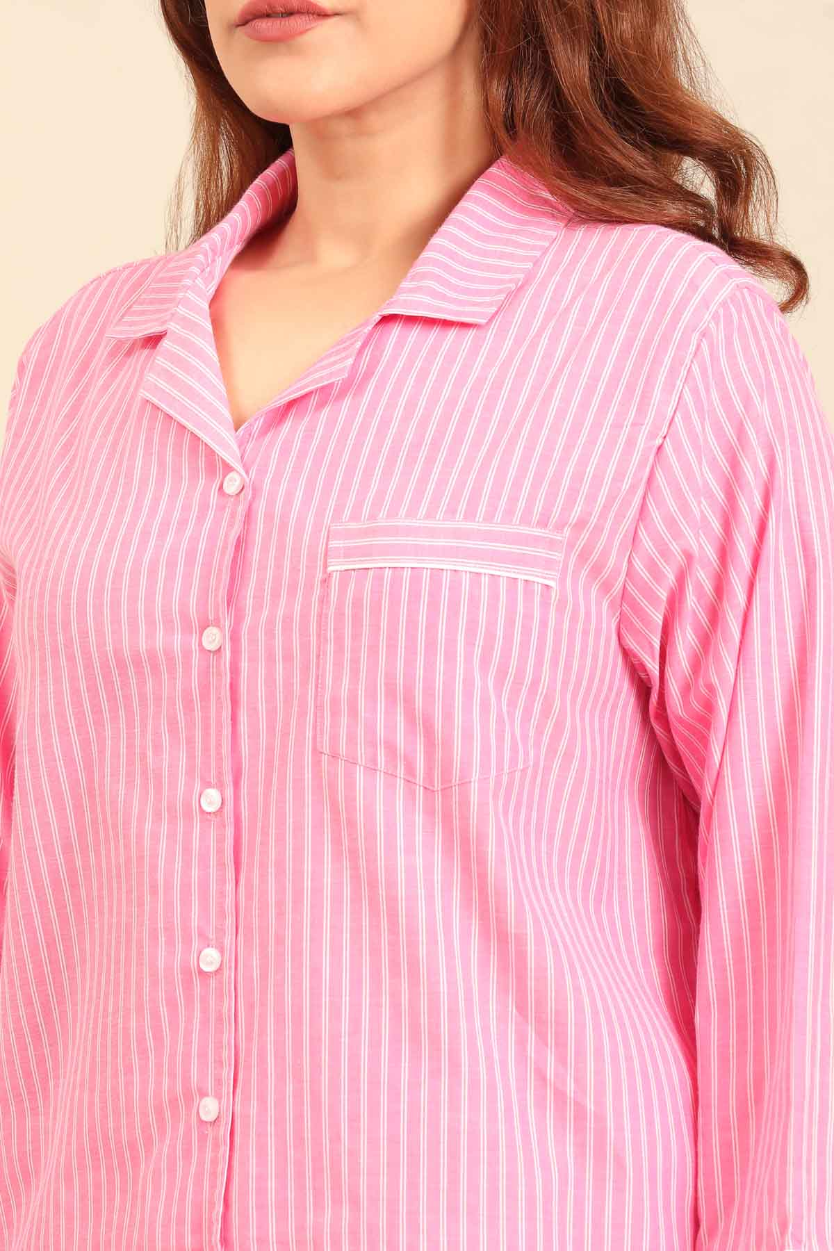 Miranda Stripe Cotton Women's Curve Shorts Set - Full Sleeves