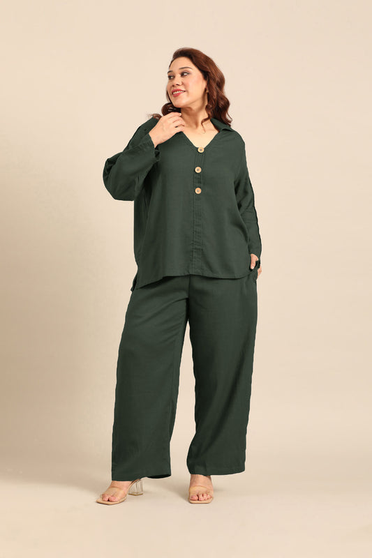 Kylie Forest Green Linen Blend Women's Co-ord Set