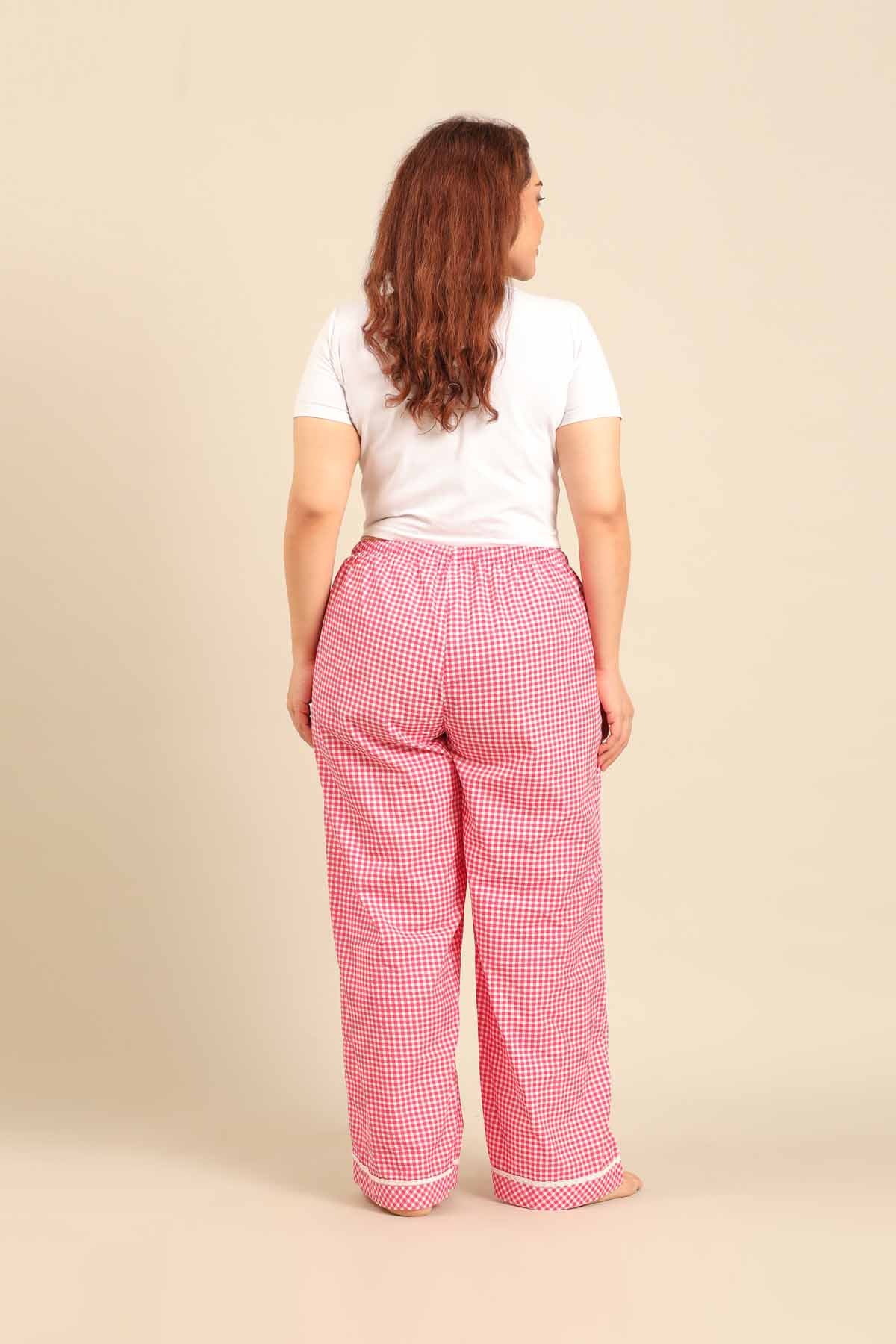 Red Gingham Check Cotton Blend Women's Curve Pajama Only