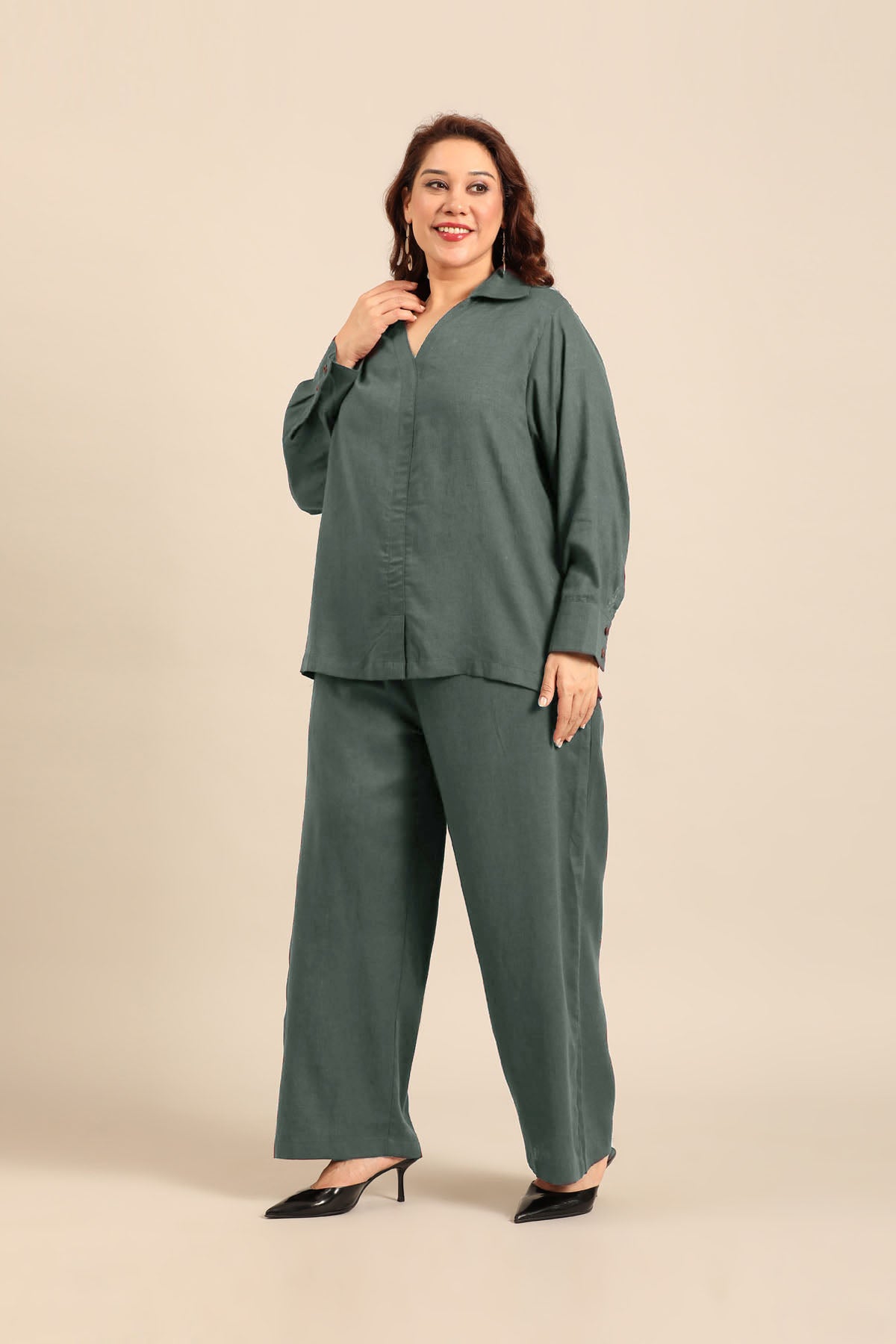 Elora Slate Blue  Linen Blend Women's Co-ord Set