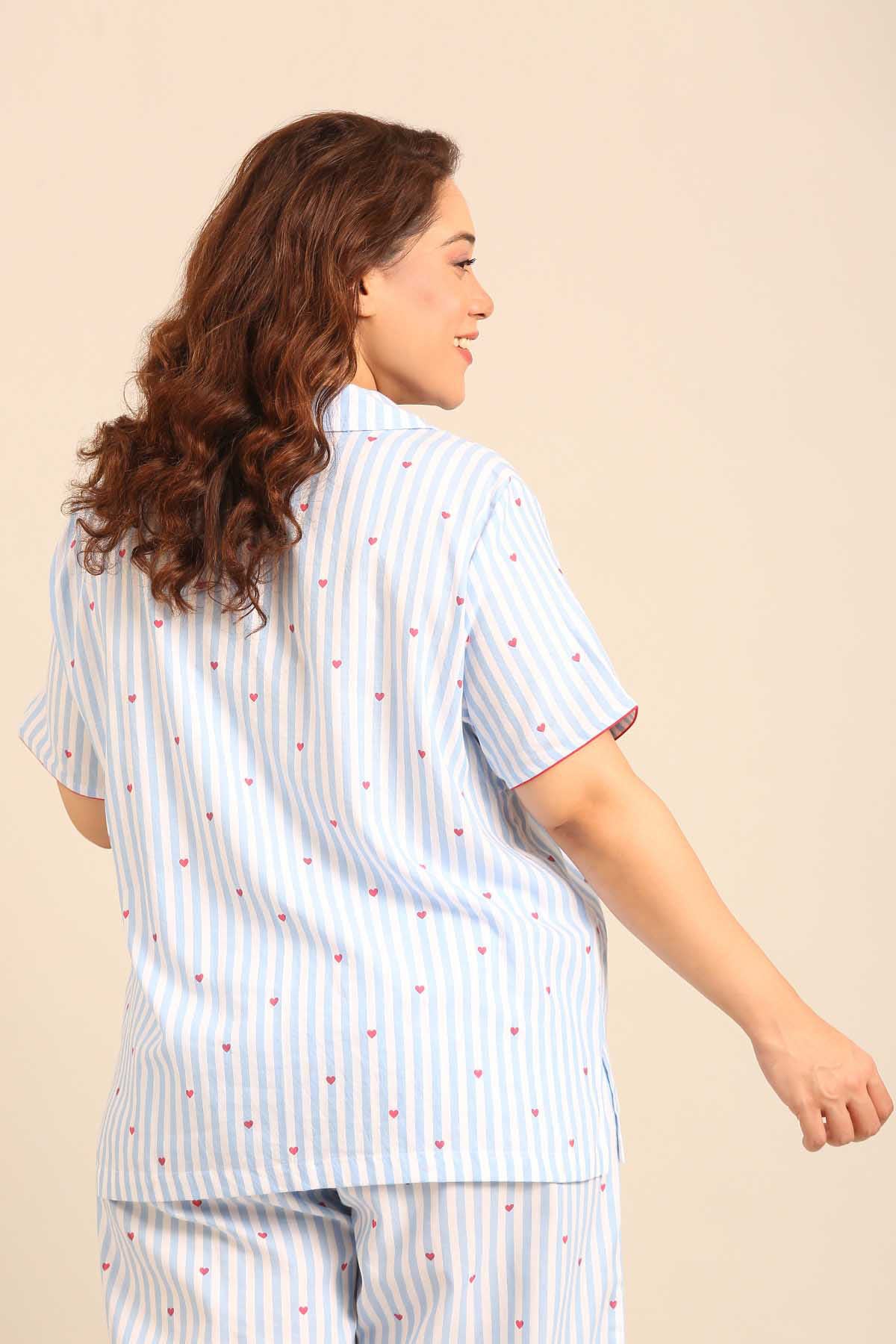 Lola Heart Cotton Twill Women's Curve Shirt Only - Half Sleeves