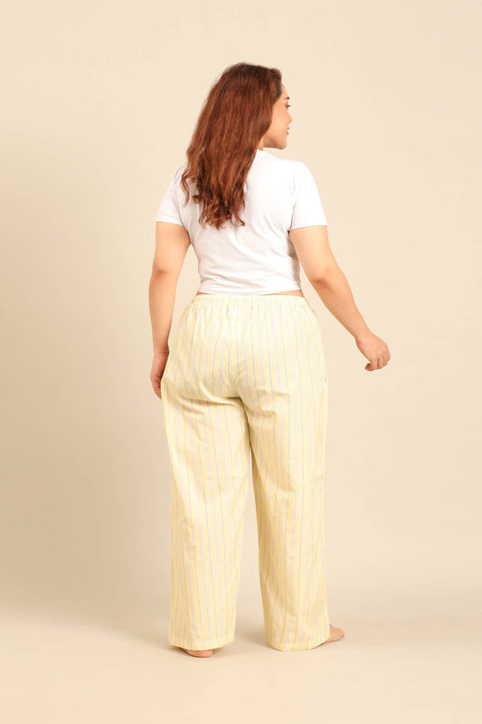 Butter Yellow Stripe Cotton Blend Women's Curve Pajama Only