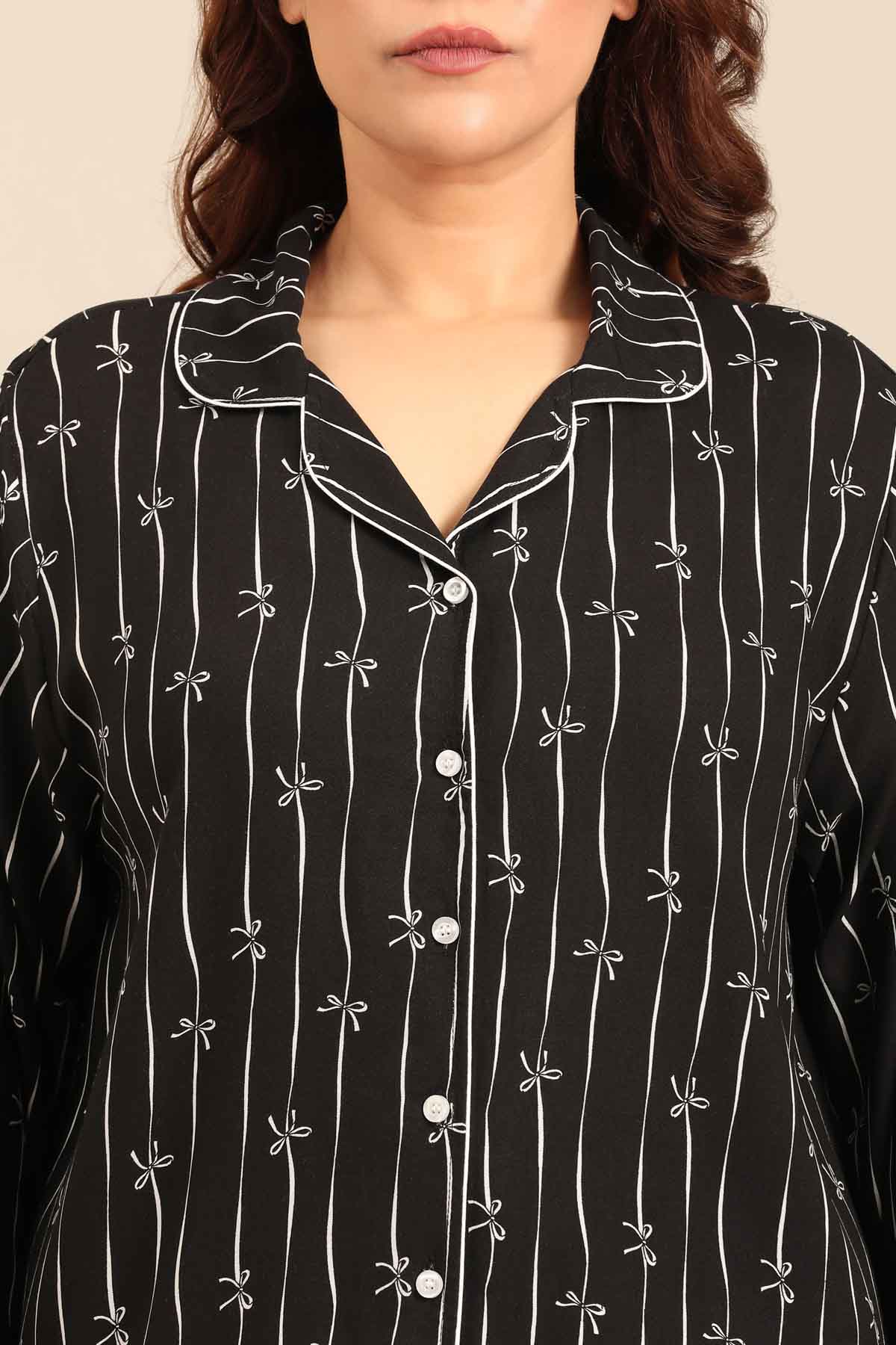 Savannah Bows Viscose Women's Curve Shirt Only - Full Sleeves