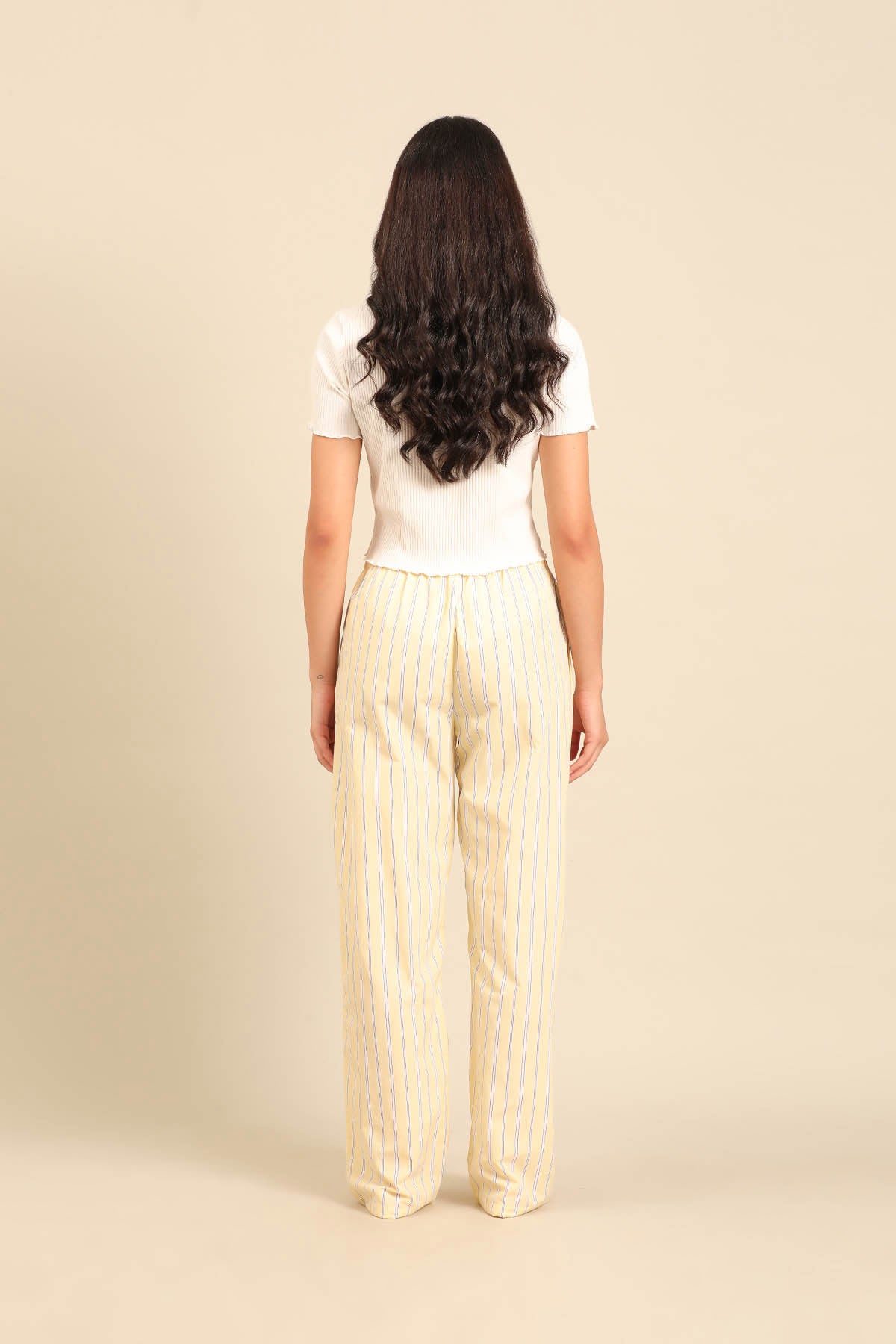 Butter Yellow Stripe Cotton Blend Women's Pajama Only