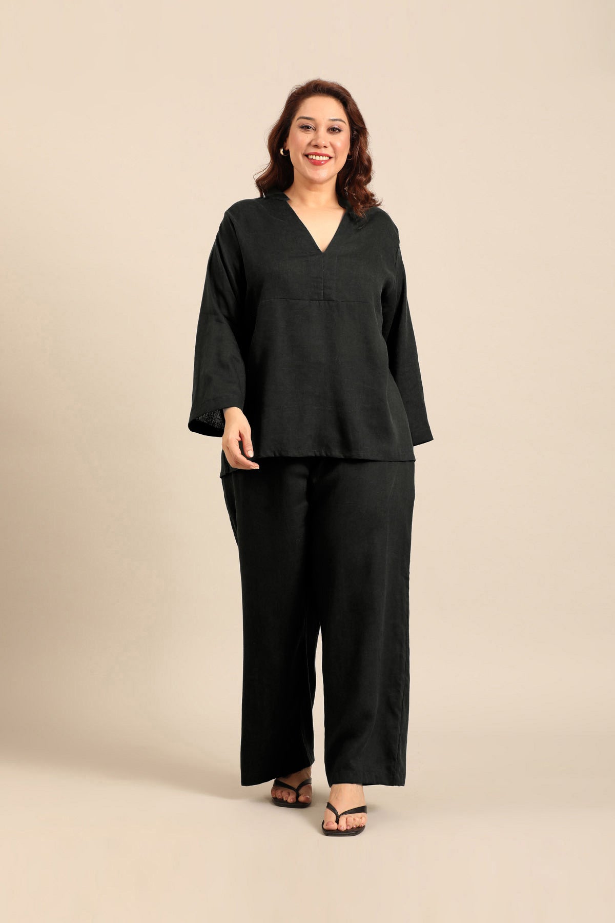 Sandra Black Linen Blend Women's Co-ord Set