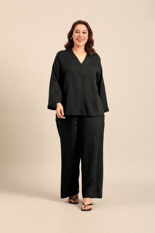 Sandra Black Linen Blend Women's Co-ord Set