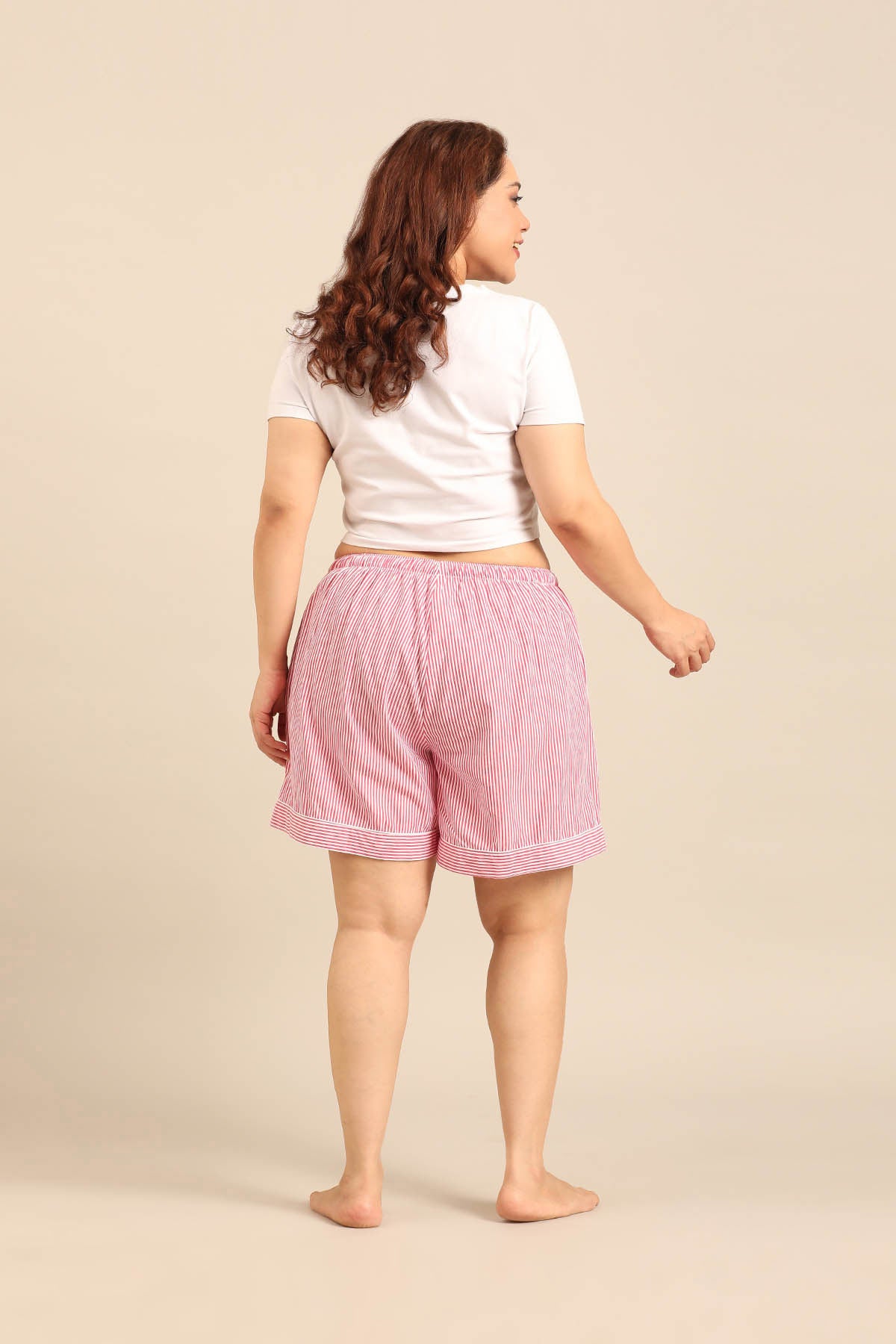 Sienna Red Pinstripe Cotton Women's Curve Shorts Only