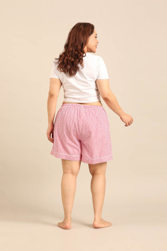 Sienna Red Pinstripe Cotton Women's Curve Shorts Only
