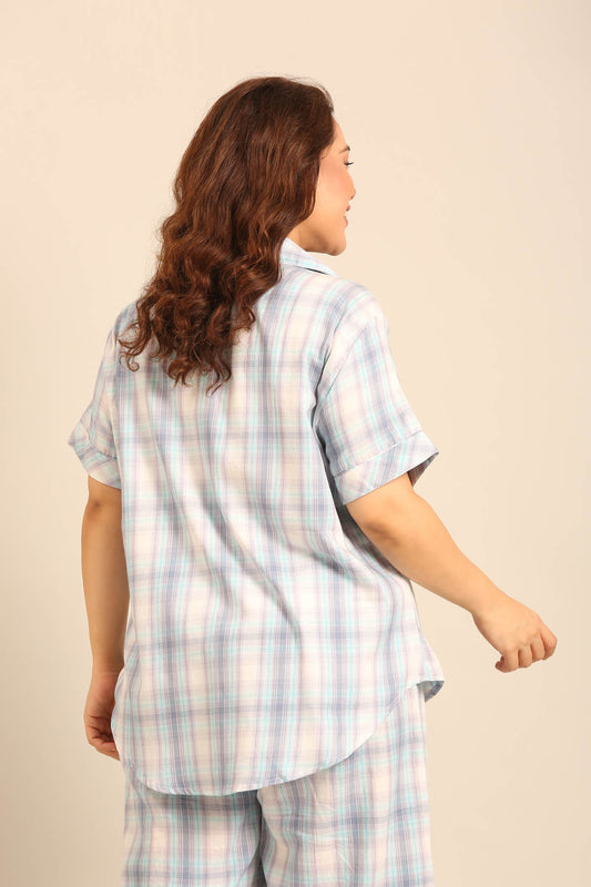 Serena Check Cotton Women's Curve Shirt Only - Half Sleeves
