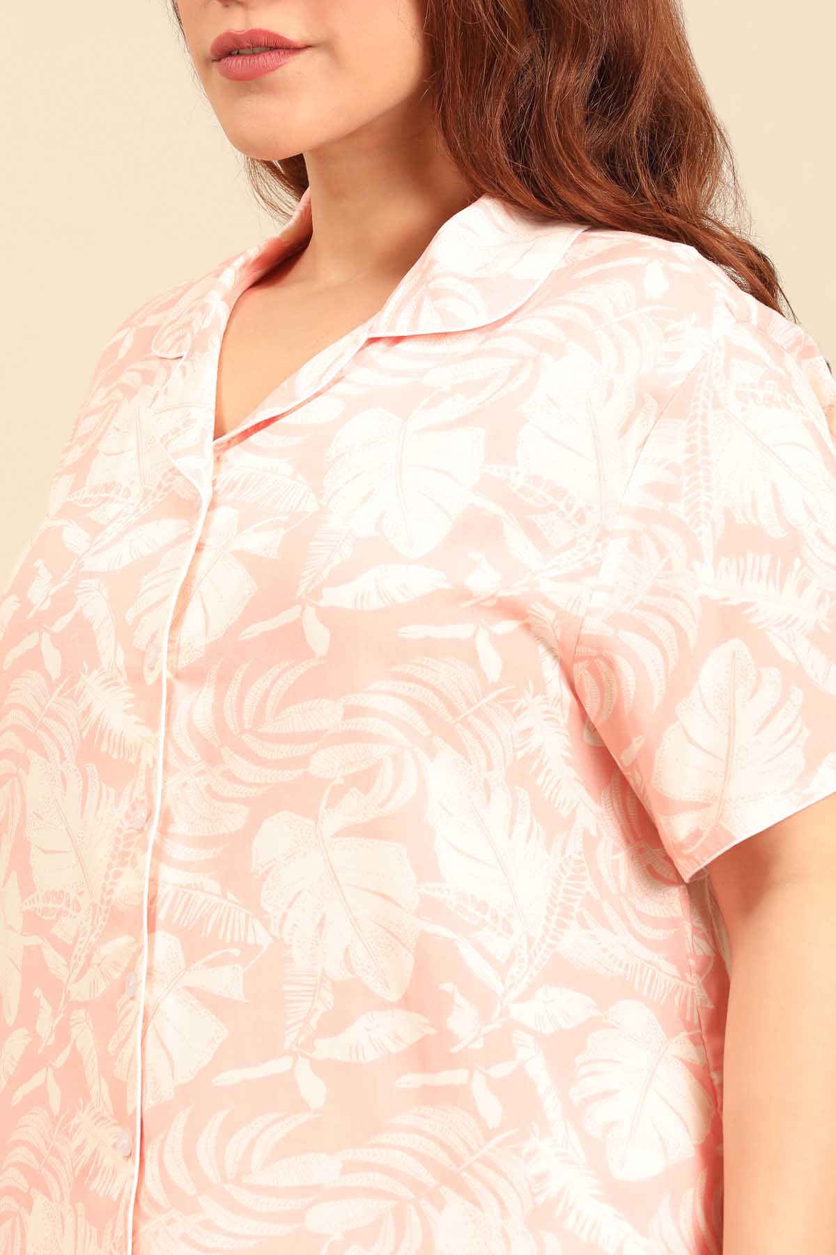 Layla Floral Viscose Women's Curve Shorts Set - Half Sleeves