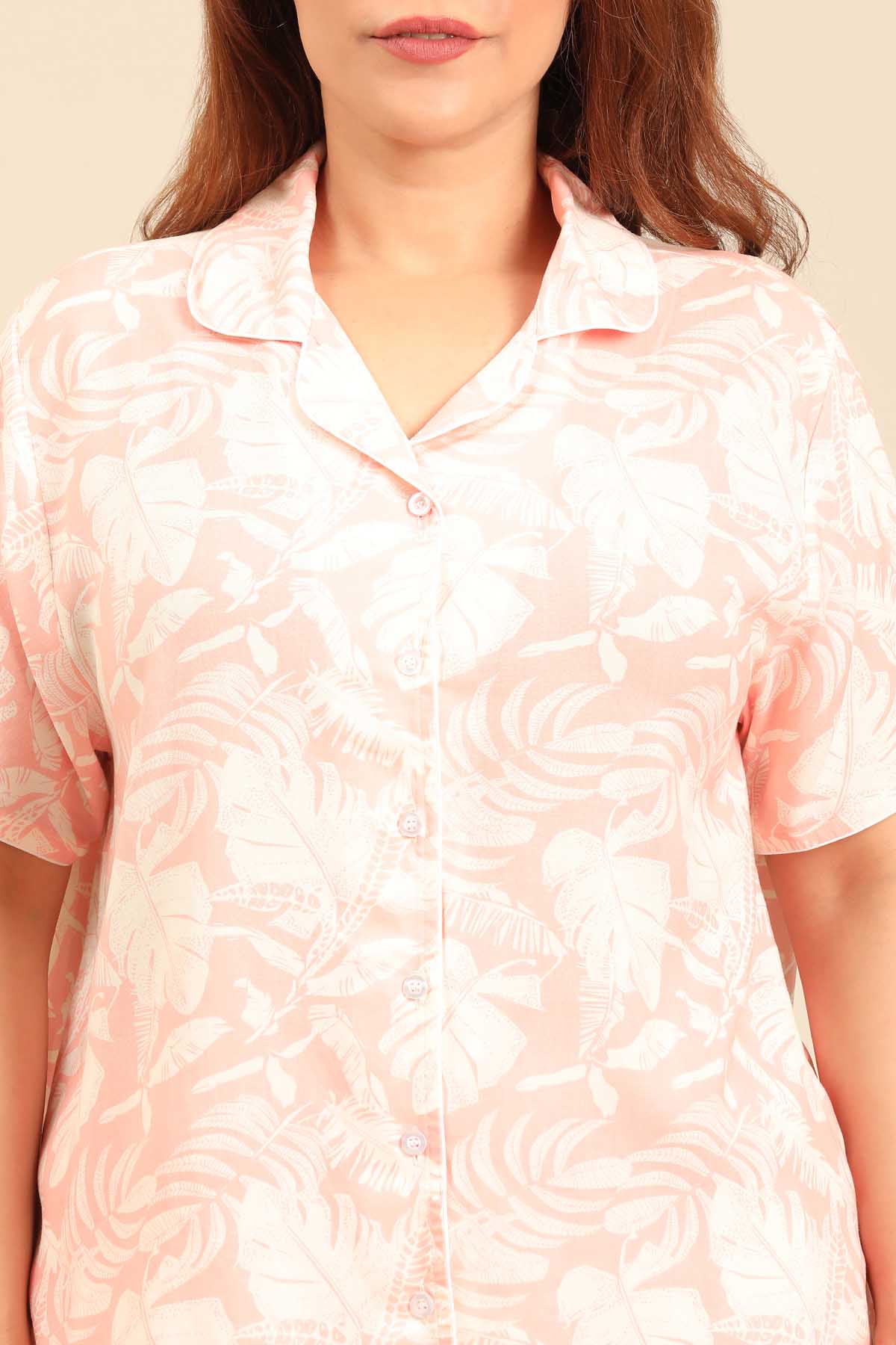 Layla Floral Viscose Women's Curve Pajama Set - Half Sleeves