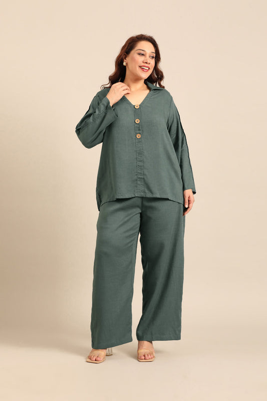 Kylie Slate Blue Linen Blend Women's Co-ord Set
