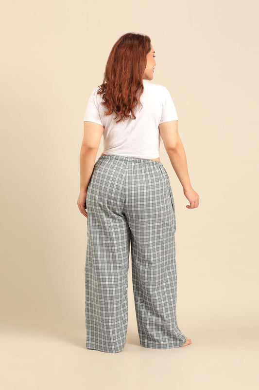 Dusty Blue Check Cotton Twill Women's Curve Pajama Only