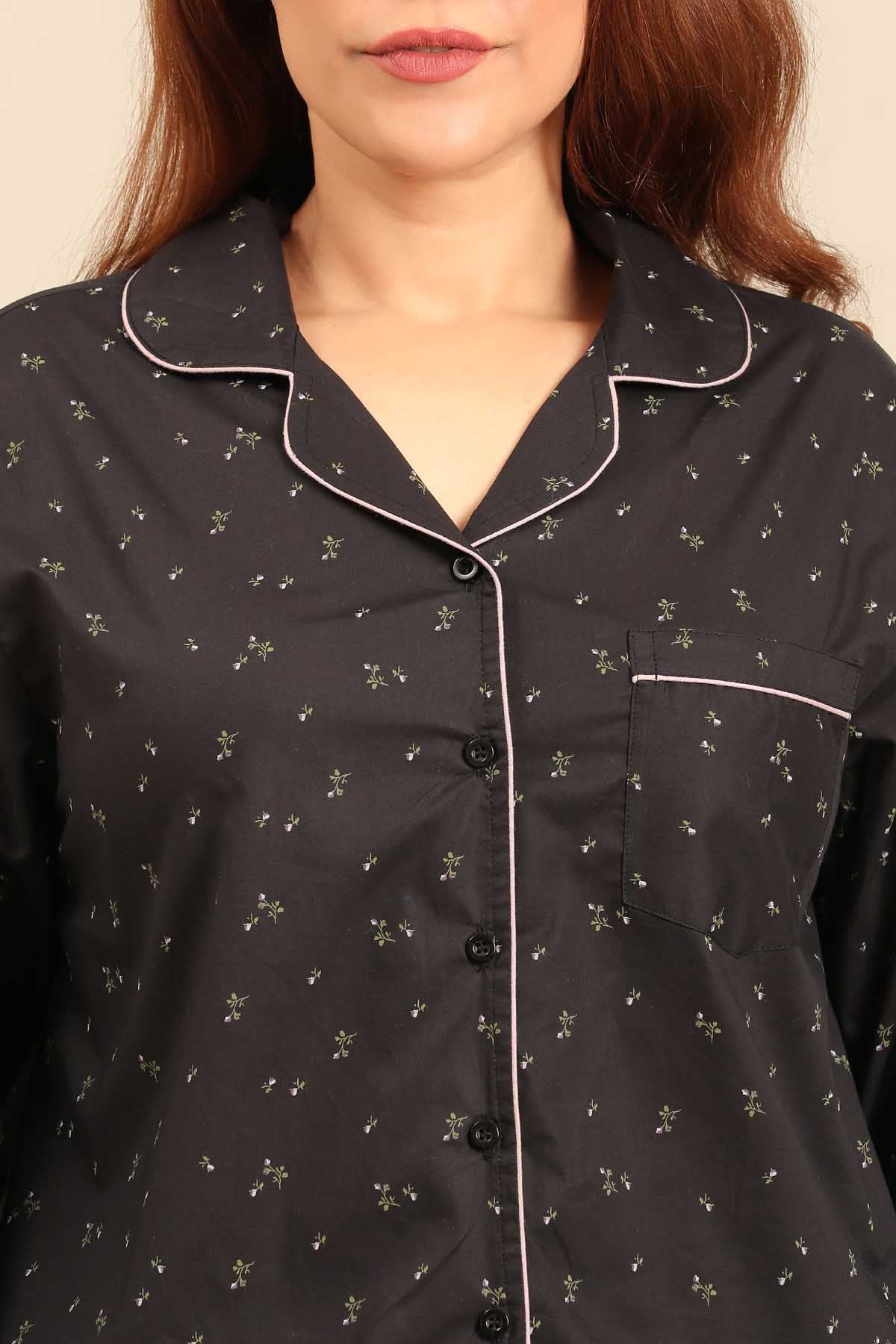 Margot Floral Cotton Women's Curve Pajama Set - Full Sleeves