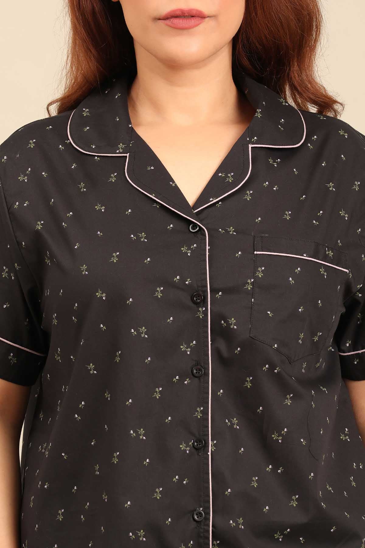 Margot Floral Cotton Women's Curve Pajama Set - Half Sleeves