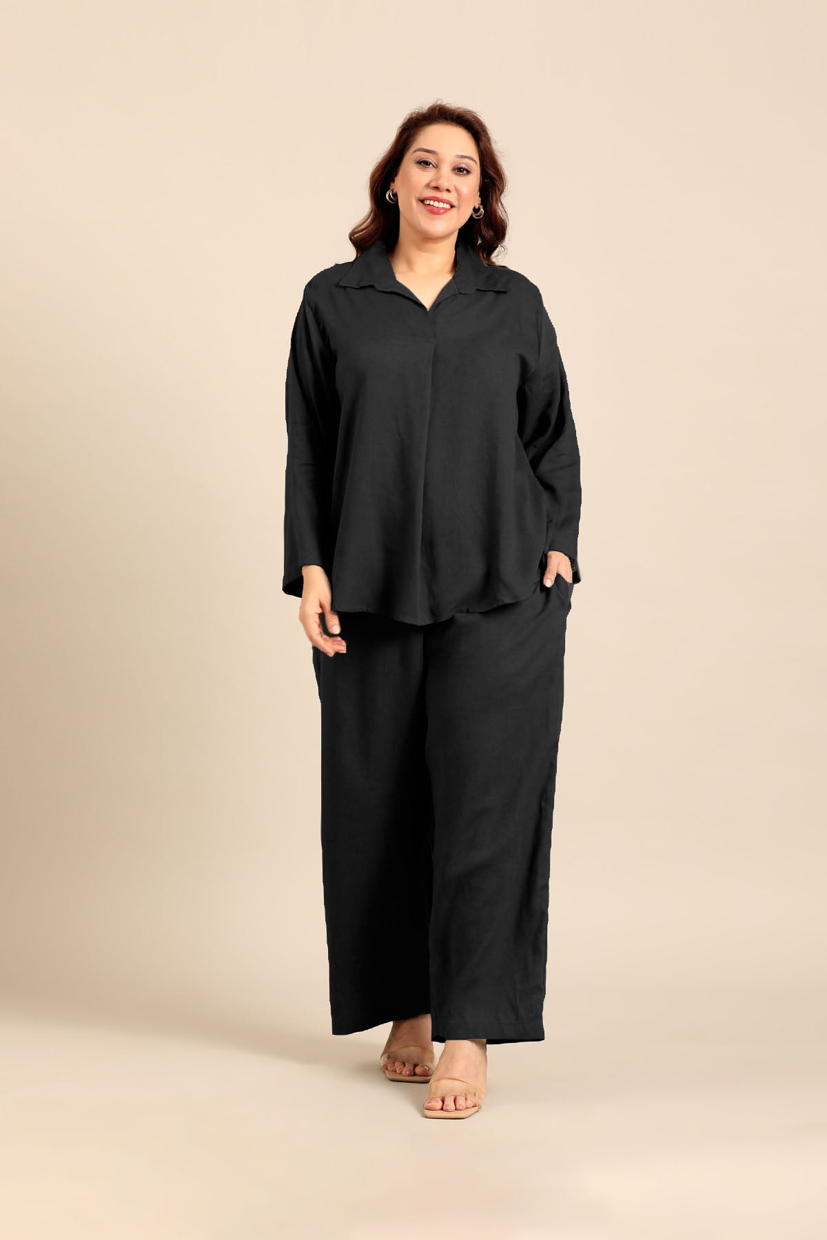 Estelle Black Linen Blend Women's Co-ord Set