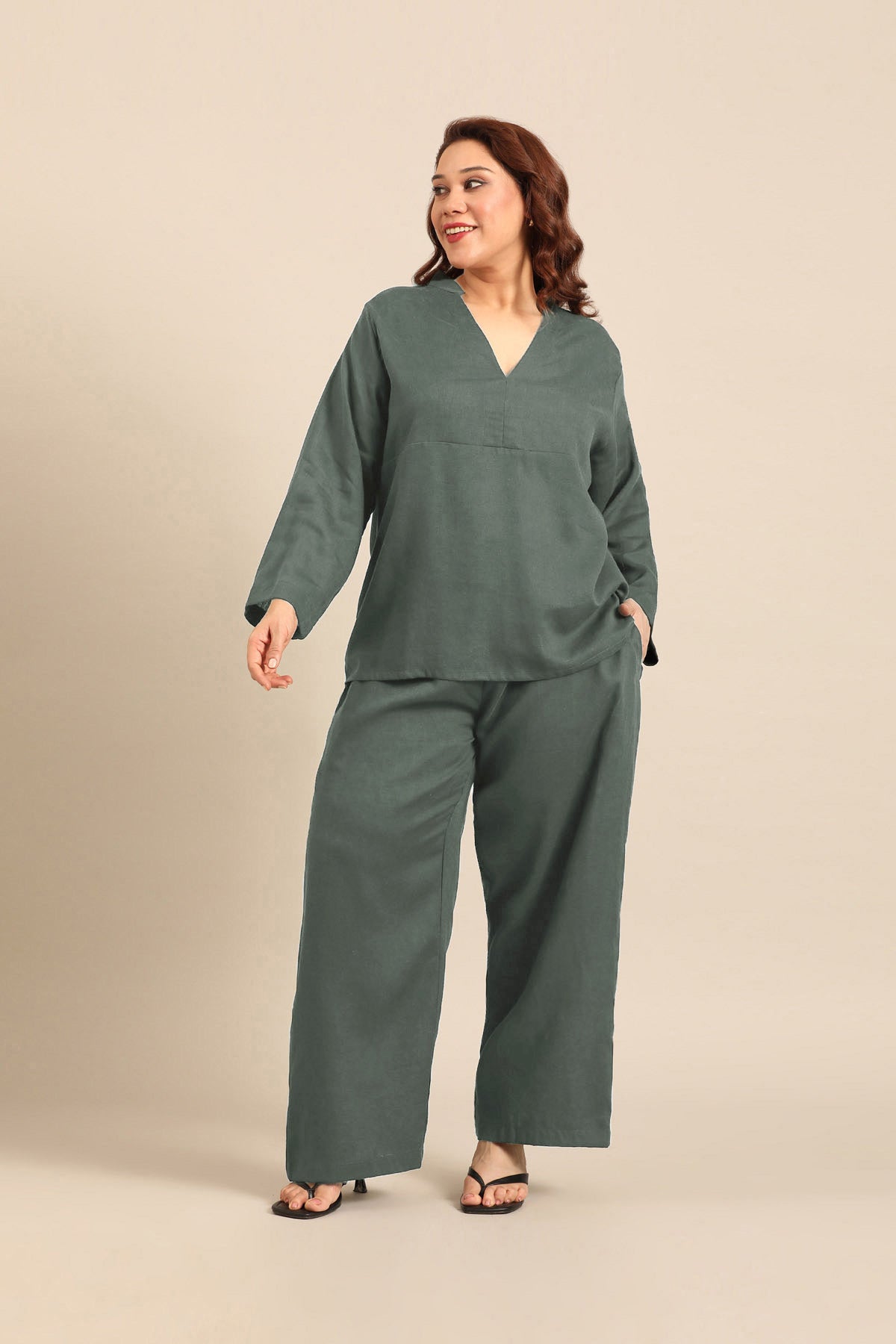 Sandra Slate Blue Linen Blend Women's Co-ord Set