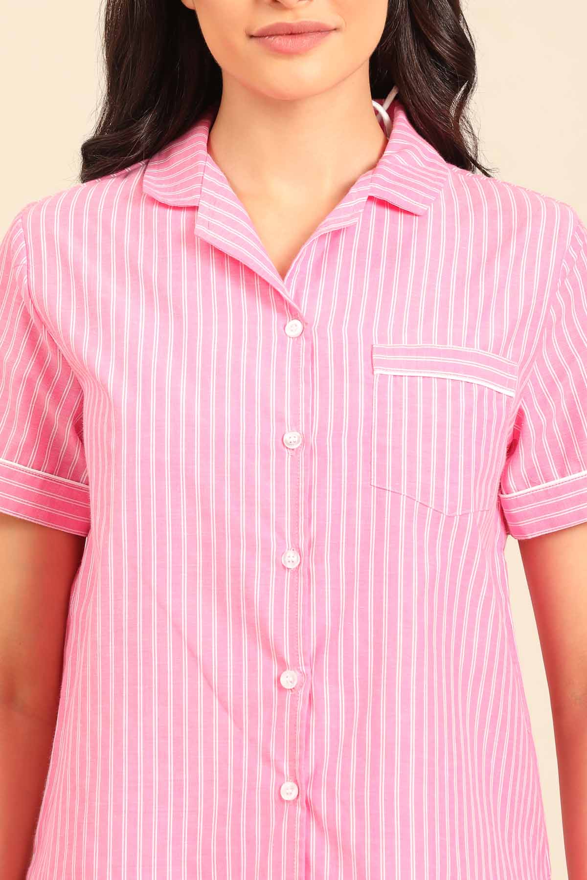 Miranda Stripe Cotton Women's Pajama Set - Half Sleeves