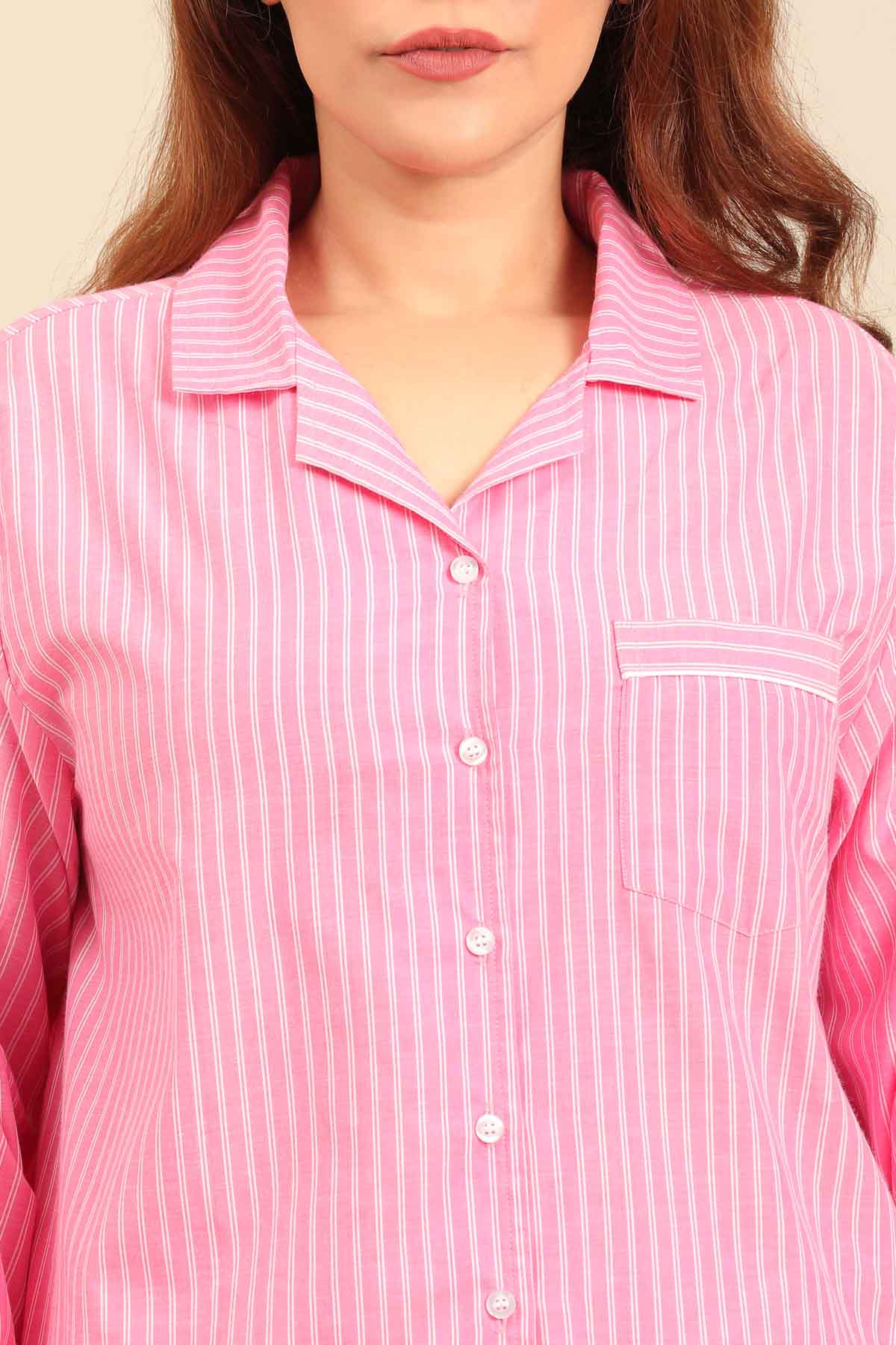Miranda Stripe Cotton Women's Curve Pajama Set - Full Sleeves