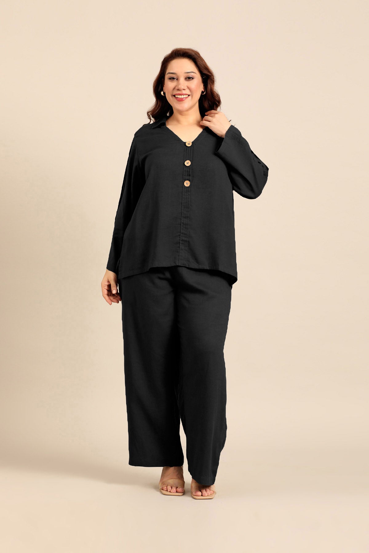 Kylie Black Linen Blend Women's Co-ord Set