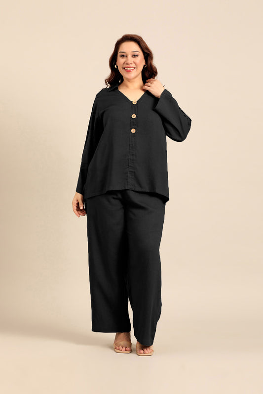 Kylie Black Linen Blend Women's Co-ord Set